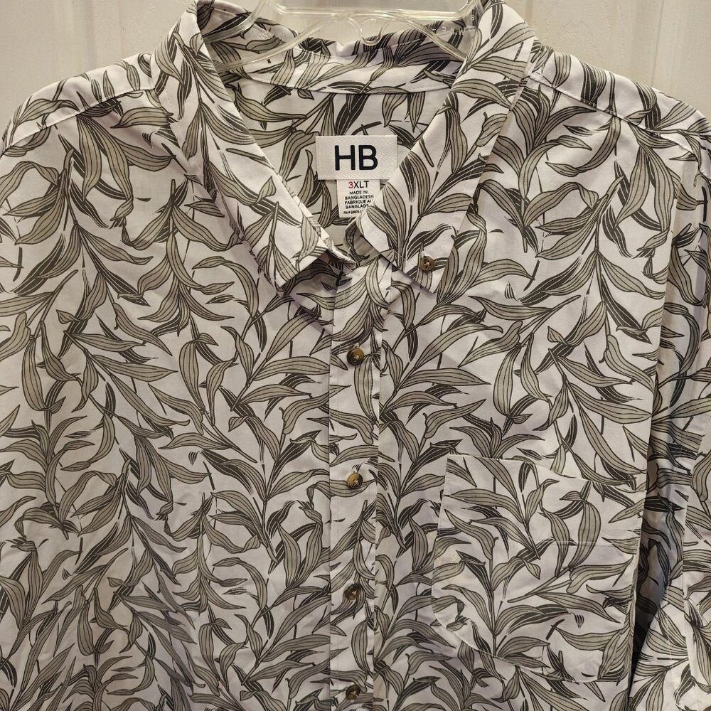 Harbor Bay White Button-Down Shirt with Olive Leaf Print
